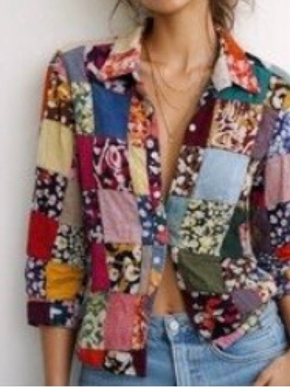 #19)  Patchwork Bandana Print Button-Front Shirt - Multicolor & Roll Up Sleeve